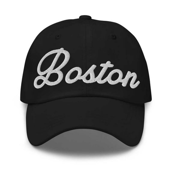 Boston Baseball Cap Boston Dad Hat Bold Script Massachusetts MA Hat Embroidered Souvenir Gift Black