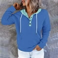 thumbnail image 2 of Women's Casual Hoodies Quarter Button Color Block Hooded Pocket Sweatshirts Trend Outdoor Sports Pullover Sweatshirts Blue S, 2 of 6