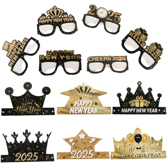 GOOHOCHY 12 Pieces New Year Party Decorative Paper Glasses and Hats Set for Festive Gatherings and Themed