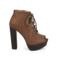 thumbnail image 2 of New Women Qupid Enclose-89 Suede Peep Toe Chunky Heel Platform Zip Bootie, 2 of 6