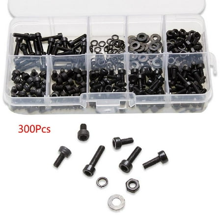 

SIEYIO 300Pcs/Box Black Metal M3 Allen Bolts Hex Socket Round Cap for Head Screws and Nuts Assortment Kit Set
