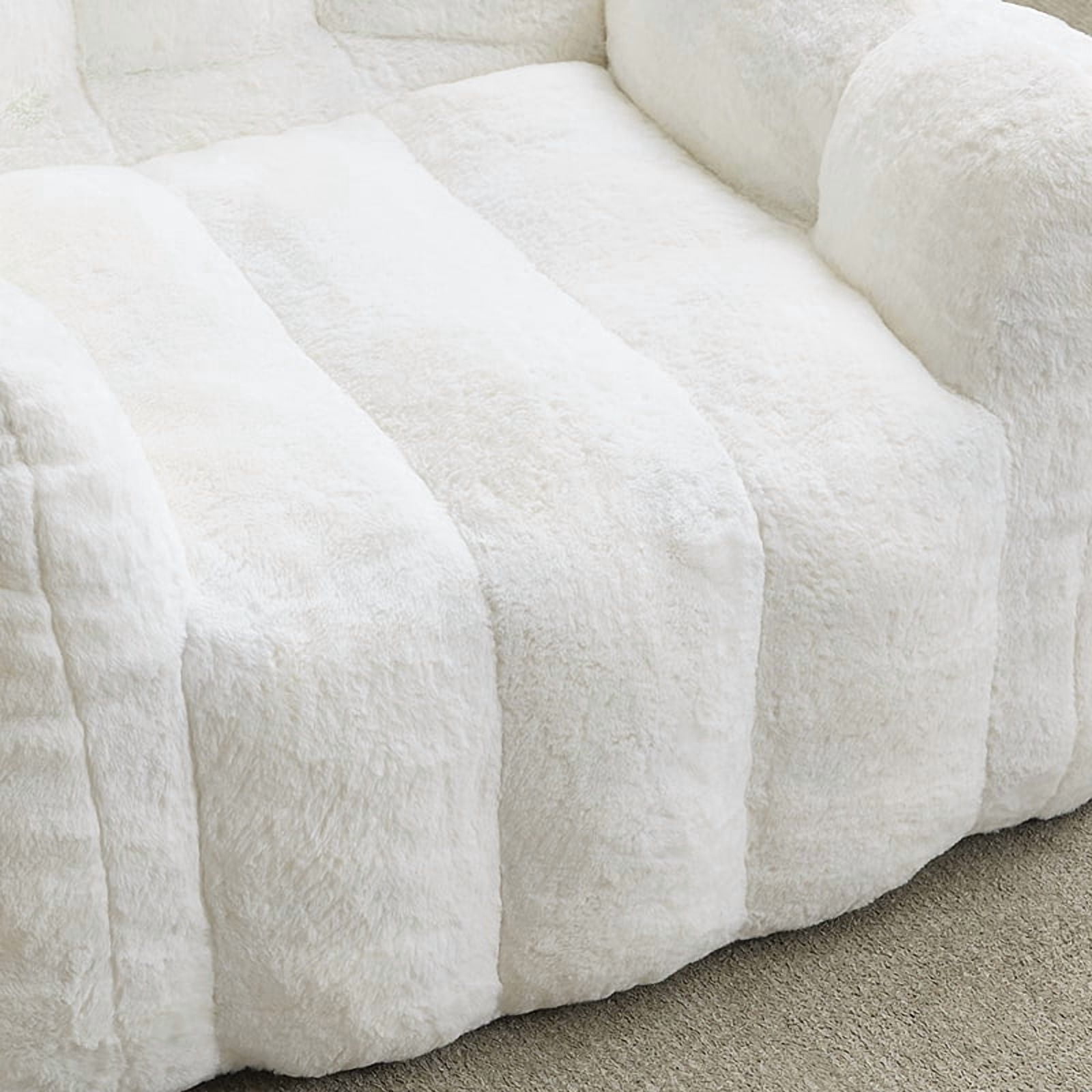 Peispie Giant Fluffy Bean Bag Chair for Adults, Oversized Memory Foam Floor Sofa Lounge Chair with Armrests, Comfy Stuffed Accent Reading Chair for Bedroom & Living Room, No Assembly, White