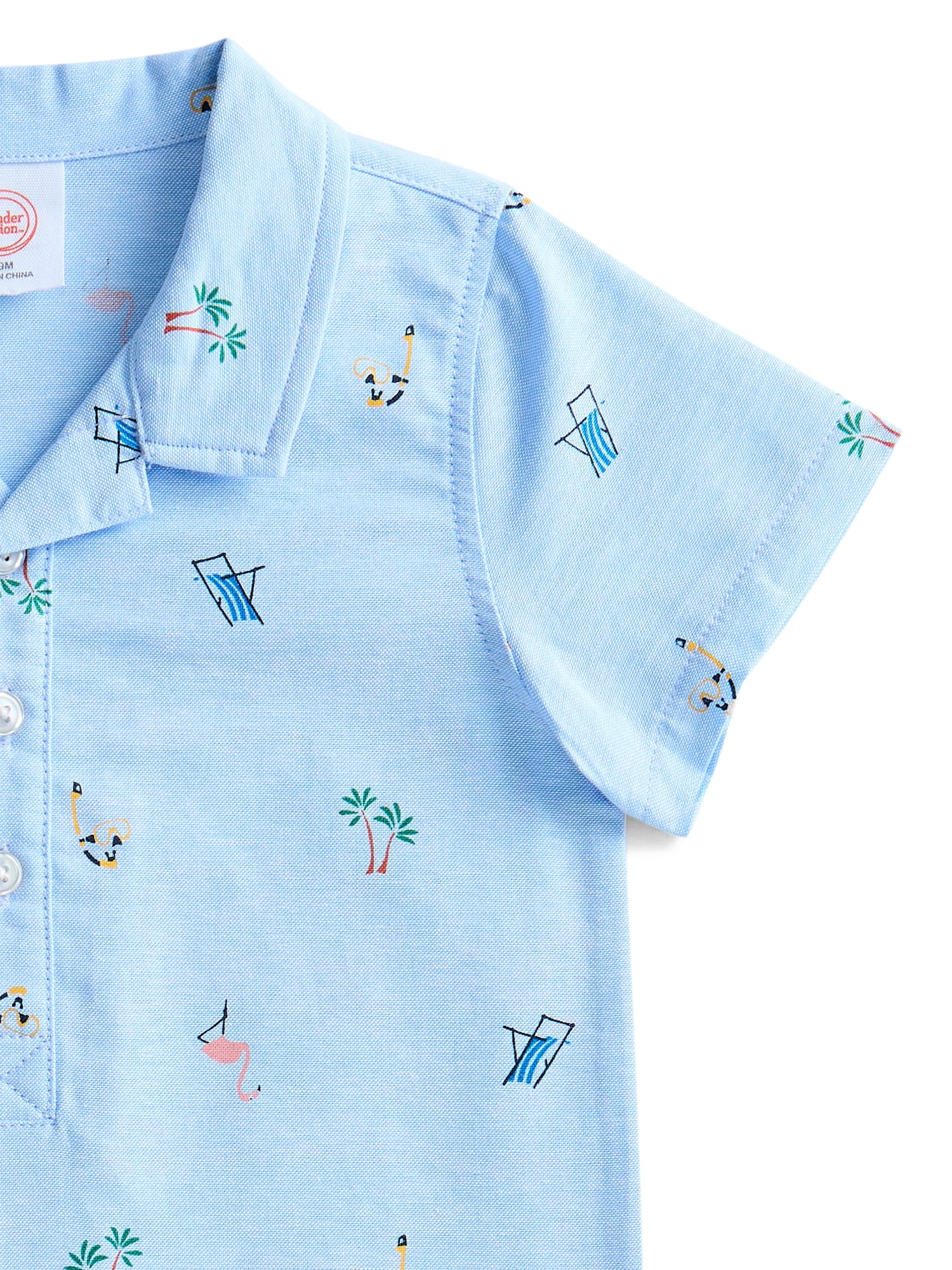 Wonder Nation Baby Boys Printed Collared Romper with Short Sleeves, Sizes 0/3M-24M