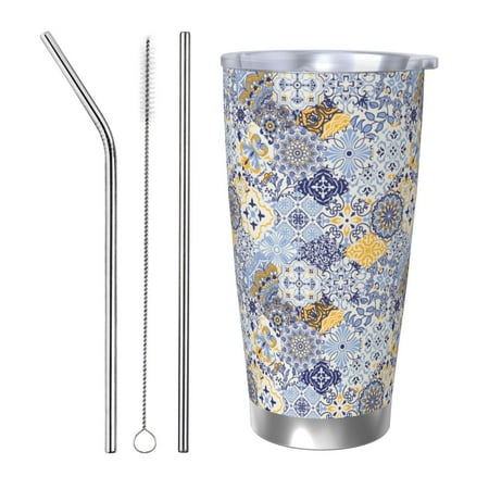 

Susaid Colorful Mandalas Print 20oz Car Cup Insulated Coffee Cup Fully Spill Proof Travel Coffee Mug Stainless Steel Tumbler for Work Home Outdoor Car-Straw Three-piece Set