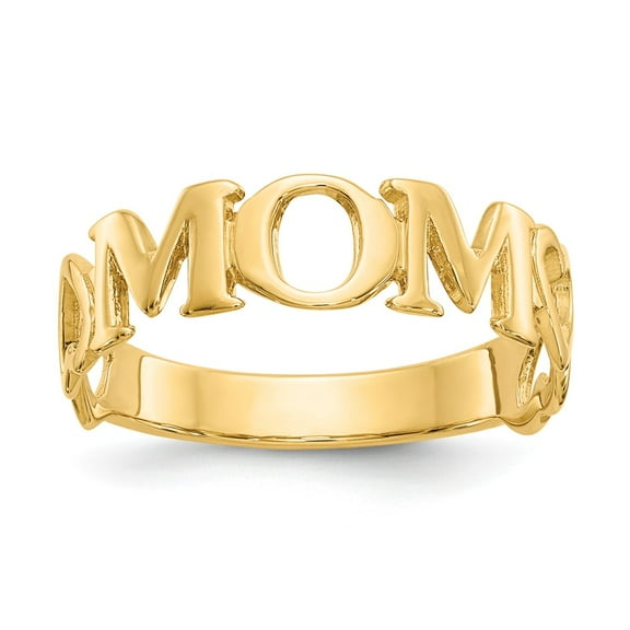 Real 14kt Yellow Gold Polished Mom Ring Size: 6; for Adults and Teens; for Women and Men