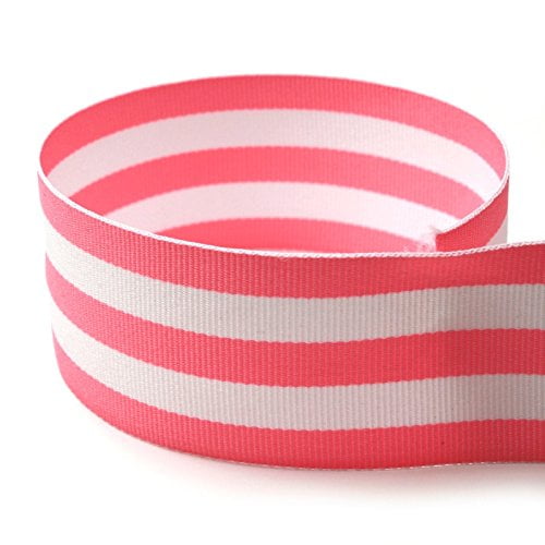 Usa | American Made 3/8"" Pink & White Taffy Striped Grosgrain Ribbon - 100 Yards - (Multiple Widths & Yardages Available)