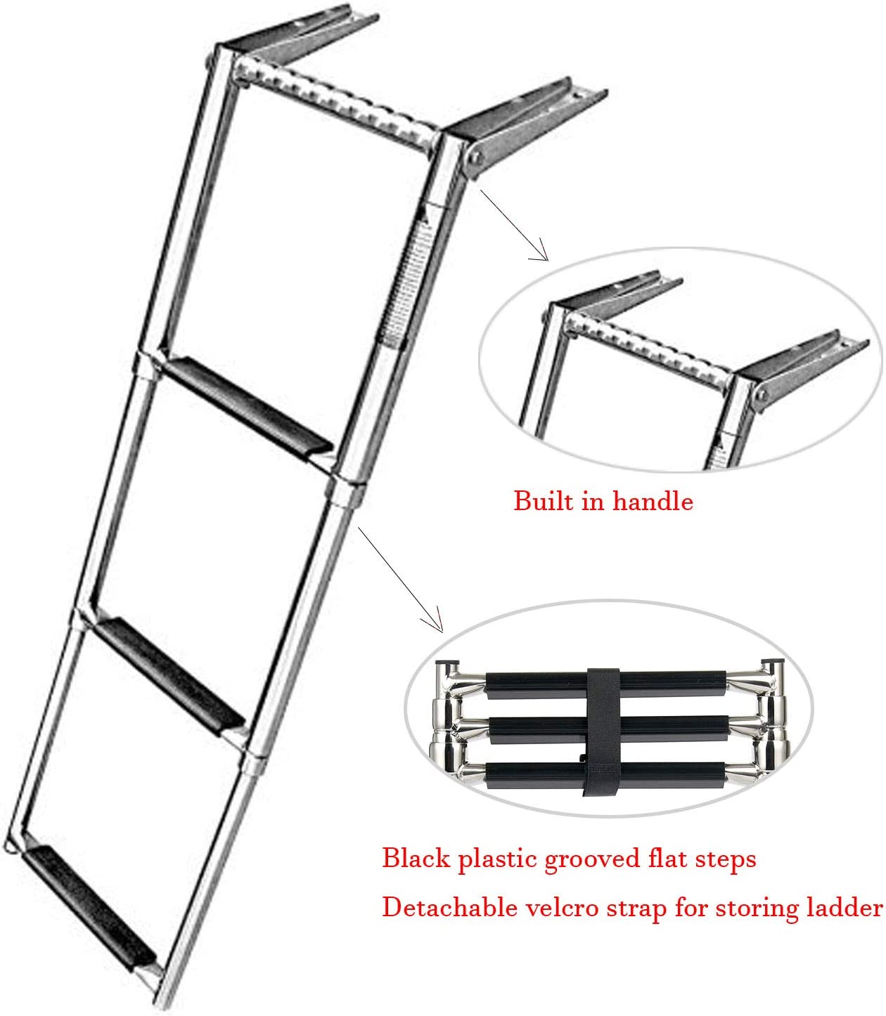 LEZHENQI 3 Step Boat Boarding Ladder with Built in Drop Ladder Handle