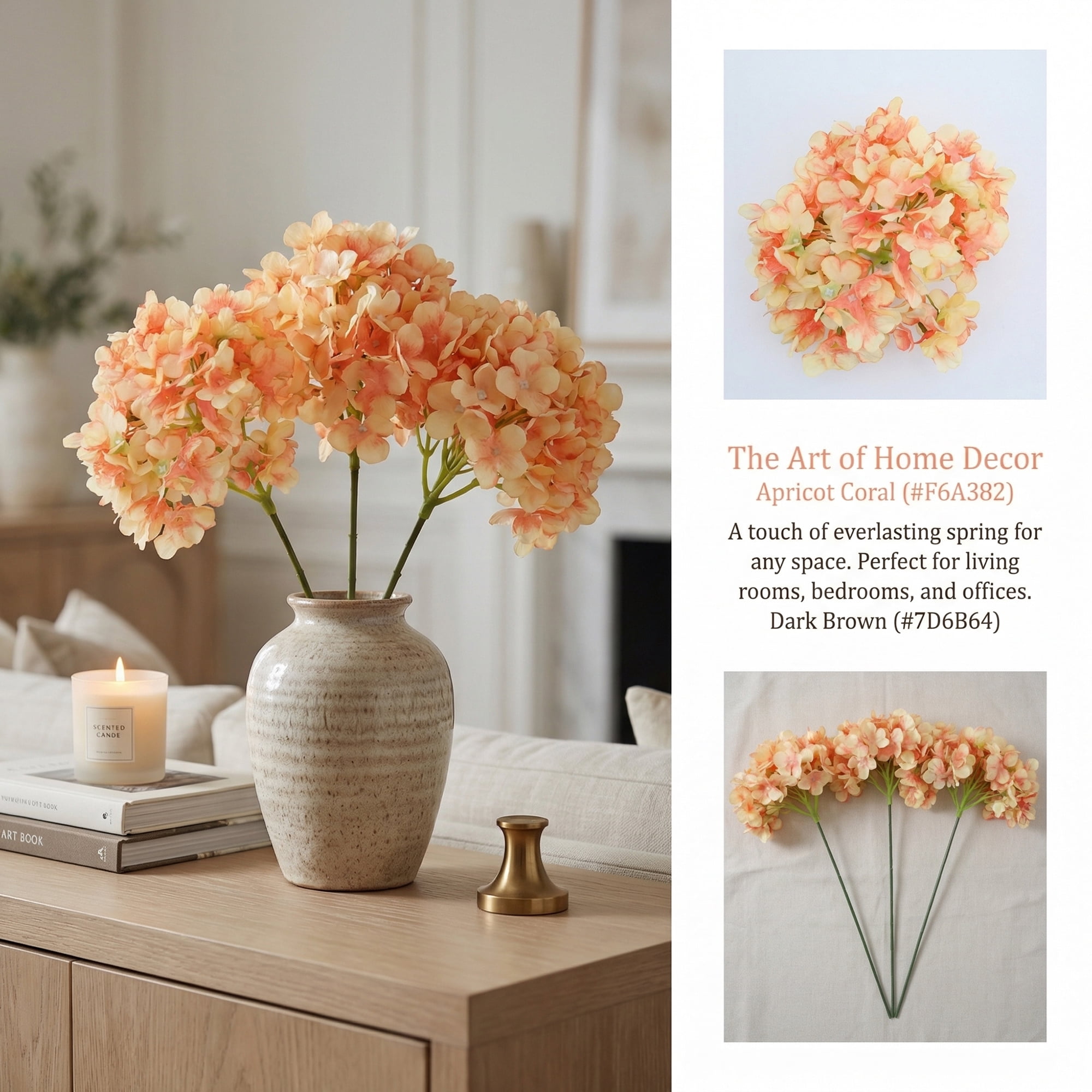 Unique Bargains 6Pcs Artificial Hydrangea Flowers Silk Bouquet Orange Light Blue 17.3"