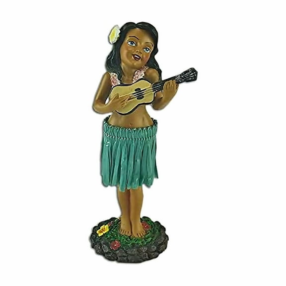 Dashboard Mini Hawaiian Hula Girl With Ukulele Wiggling Hawaii Small Doll - 4"