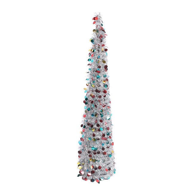 4.9ft Artificial Xmas Tree, Pop Up, Foldable and Telescopic Design, Sequin Decorations, Premium PET Material, Quick Assembly, Customizable Holiday Decoration for Home Office