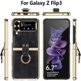 thumbnail image 2 of case for Galaxy Z Flip 3 Case with Ring Electroplated PU Leather Cover, Business Style Galaxy Flip 3 Phone Case Compatible with Galaxy Z Flip 3 5G, Coffee, 2 of 12
