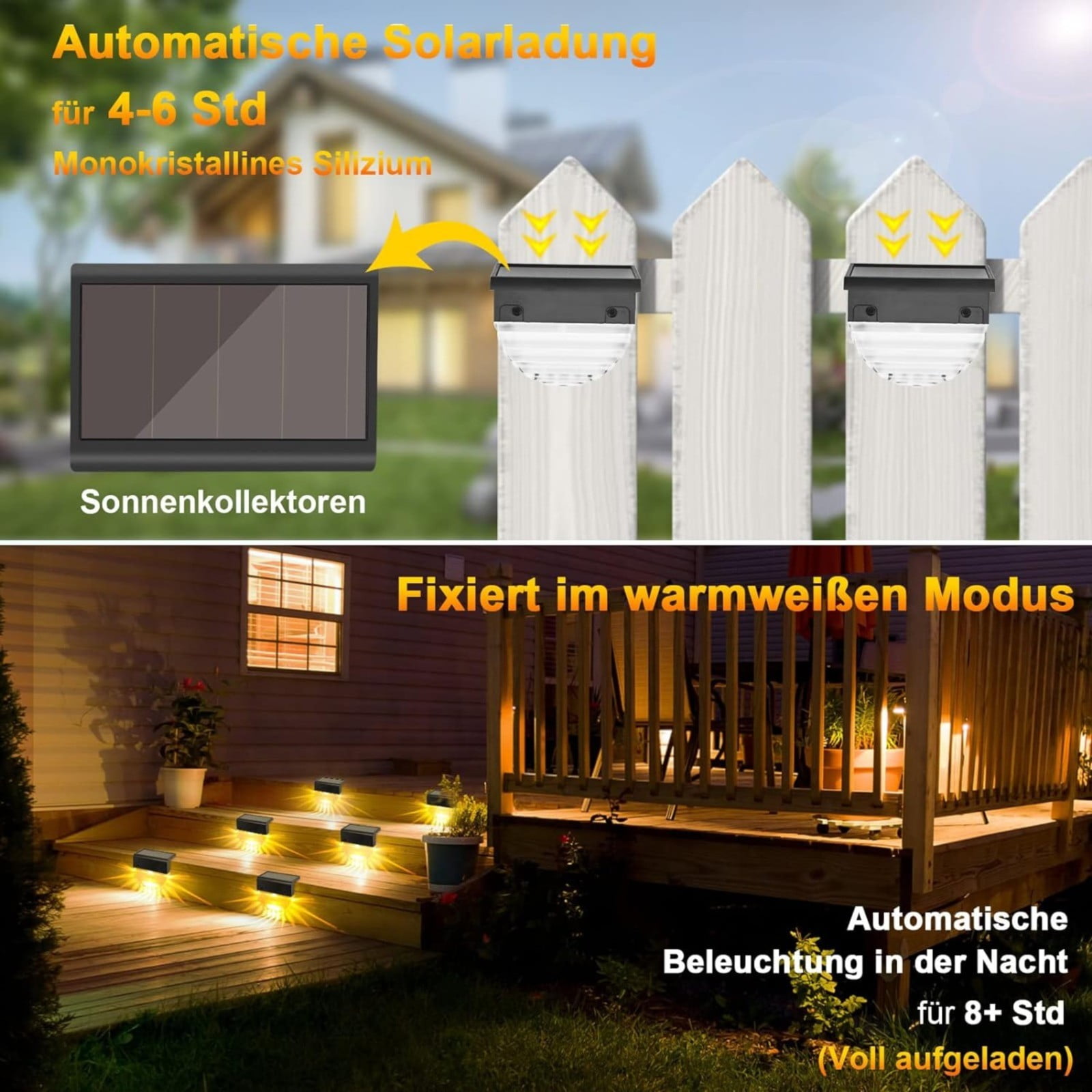 6 Solar Lights For Outdoor Garden LED Garden Lights For Patio Decoration Terrace Passageway Steps And Stairs 2 Mode LED Warm White/color Changing Lighting