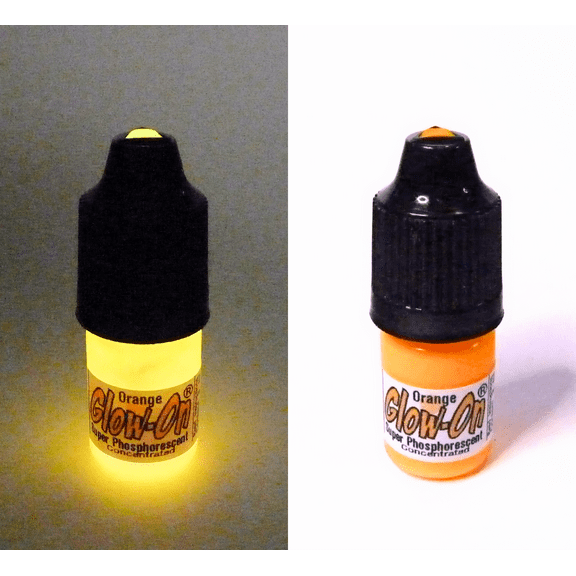 Glow On Super Phosphorescent Paint With Tip Applicator, Orange Color, Orange Glow, Small 3 ml Bottle.
