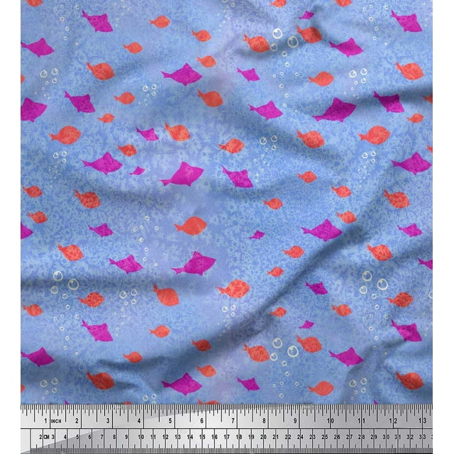 Soimoi Rayon Fabric Bubbles & Fish Ocean Decor Fabric Printed Yard 56 Inch Wide