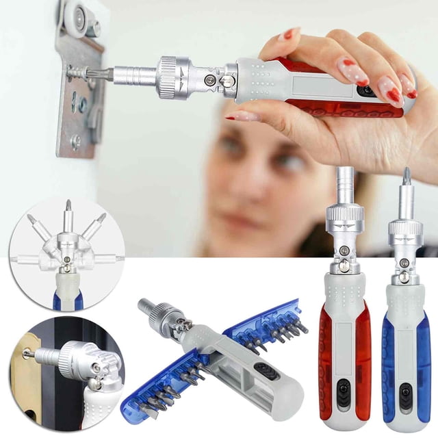 Xihbxyly Juego de Destornilladores de Trinquete, Diseño Multifuncional 14 En 1, Cabezal Giratorio de 180°, Alto Torque, Puntas Magnéticas, Tamaño Compacto de Bolsillo, Ideal para El Hogar, El Auto y