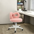 thumbnail image 5 of Lambswool Swivel Chair, 17.7in Cushion with Bow Backrest, 5 PU Wheels and Height Adjustment from 14.5-18.5in, Perfect for Vanity and Desk, 5 of 16