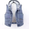thumbnail image 2 of Womens Sherpa Fleece Lined Denim Vest Wool Warm Hooded Jean Gilet Jacket Oversized Waistcoat Outwear, 2 of 4