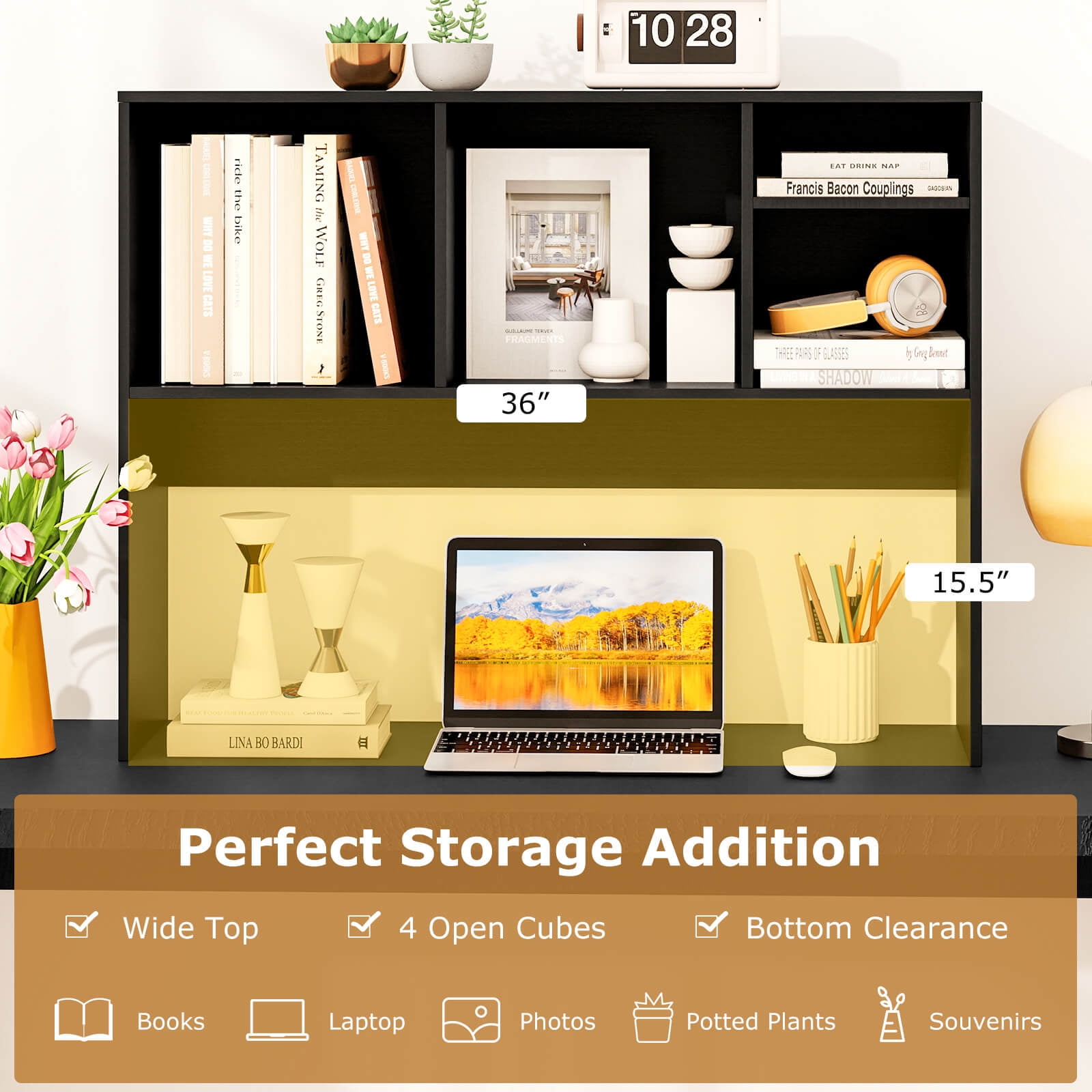 Costway Computer Desktop Bookcase Countertop Storage Bookshelf Organizer with 4 Cubbies Black
