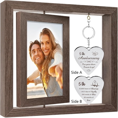 5 Year Aniversario Gift for Her 5yr Anniversary Picture Frame Wood Gifts for 5th Anniversary Wedding Photo Frames Gift for Wife 5 Year Anniversary Decorations for Couple Wedding Anniversary