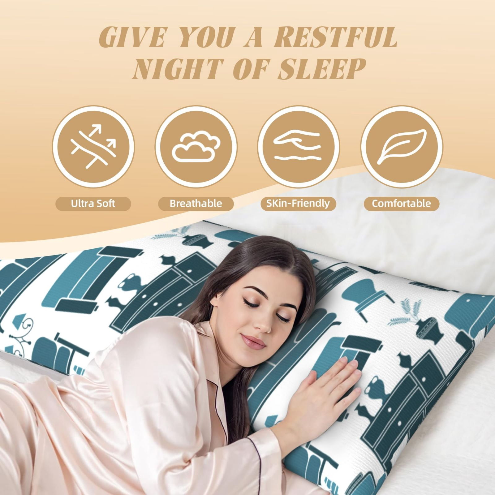 Naloa Modern Furniture Super Soft 20x60 Body Pillow Case,Long Side Hidden Zipper（PILLOWS ARE NOT INCLUDED）