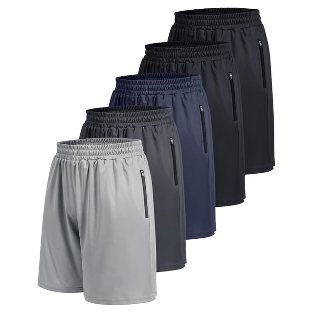 Shorts deportivos BOOJO, paquete de 5, para hombre, de baloncesto, con bolsillos con cierre