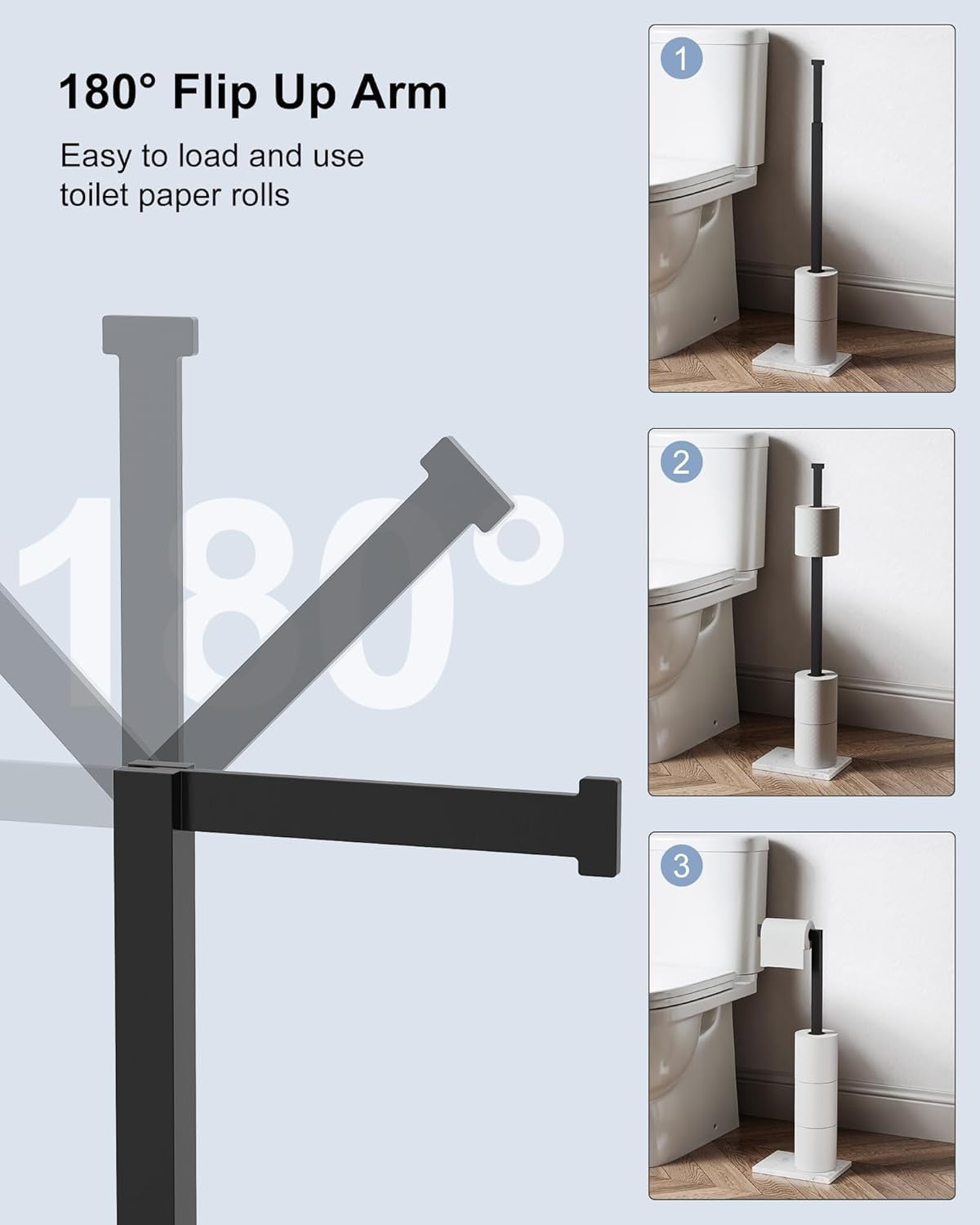 Free Standing Toilet Paper Holder Stand Matte Black SUS 304 Stainless Steel Rustproof 22 Inch Rotating Bathroom Tissue Roll Holder for 4 Rolls with Marble Base