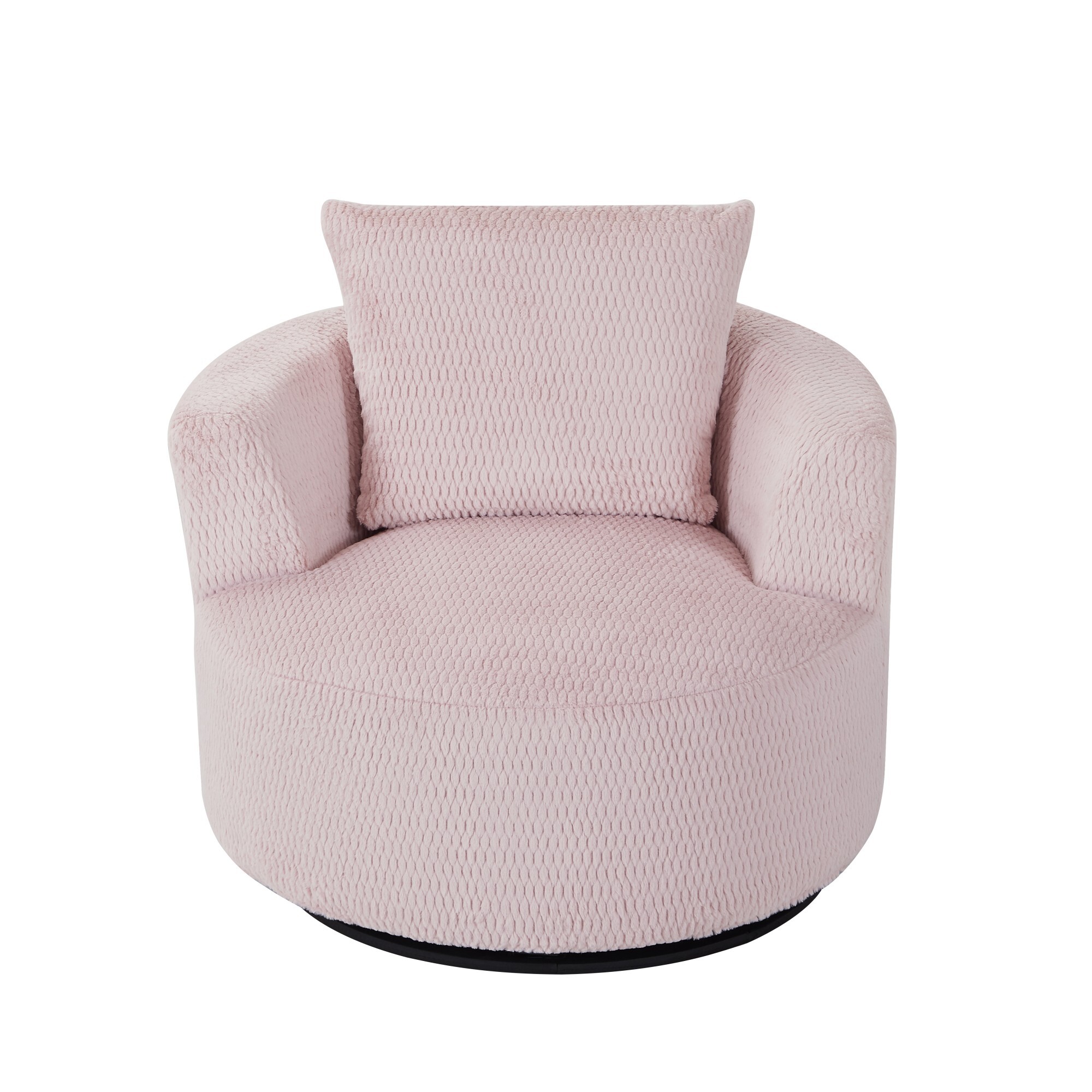 DEALTOPS Compressed 360° Swivel Barrel Chair, Modern Faux Fur Accent Chair with Pillow, Cozy Small Space Lounge, Pink