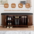 thumbnail image 4 of 2-Tier Storage Bench,Wide Shoe Bench with Thickened Padded Seat Cushion, Mid Century Modern Fluted Sliding Door and Adjustable Shelf, for Entryway, Living Room, Bedroom (Walnut, 43.3“), 4 of 7