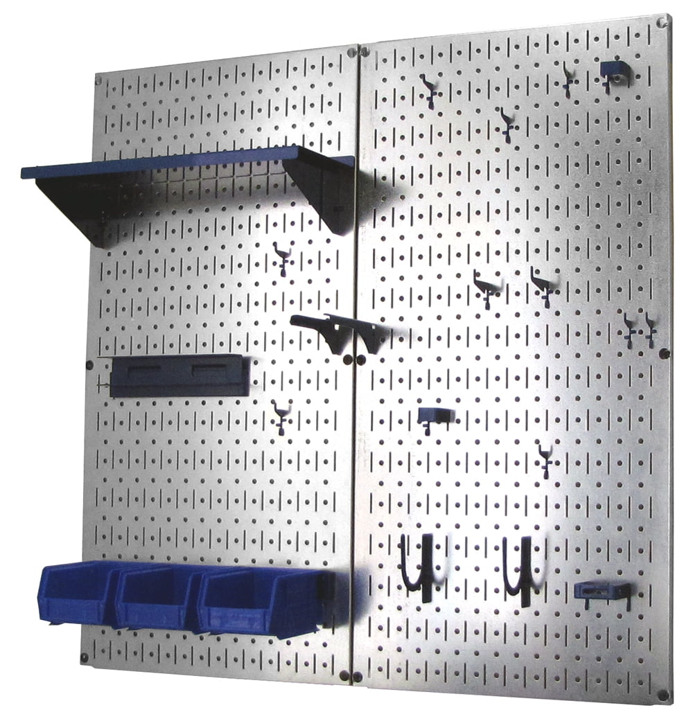 Steel Pegboard Utility Tool Storage Kit - Galvanized Steel Pegboard & Blue Accessories