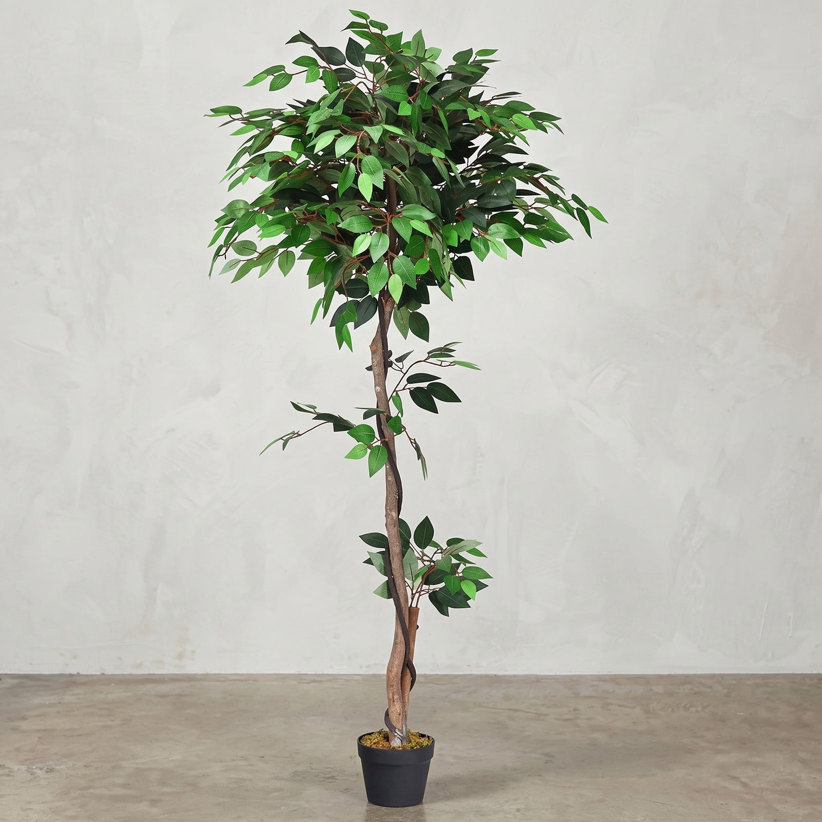 ALPULON 5.5 FT Artificial Ficus Silk Tree with Real Wood Trunks and Plastic Pot, Faux Potted Floor Plant for Home Office Living Room Corner Decor, Green