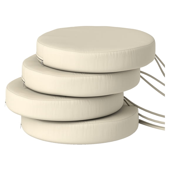 Patio Chair Cushions Set of 4, 15" Round, Outdoor Seat Pads, Cream White