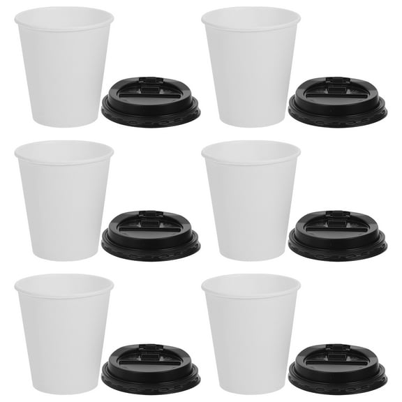 HEMOTON 50pcs Disposable Coffee Cups with Lids Paper Tableware for Drinking White Doublelayer Insulation 12oz