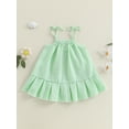 thumbnail image 6 of BemeyourBBs Toddler Baby Girls Baseball Dress Little Baby Girl Summer Dress 6 12 18 24 Months 2 3 4 Years Cute Baseball Embroidery Striped Print Sleeveless Tie up Strap Casual A-Line Dress, 6 of 9