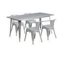 thumbnail image 2 of Emma + Oliver Commercial Grade Rectangular Silver Metal Indoor-Outdoor Table Set-4 Arm Chairs, 2 of 5