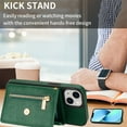 thumbnail image 3 of Dteck Crossbody Wallet Case for iPhone 15 with Card Slots Holder, Magnetic Flip Folio Purse Case, PU Leather Zipper Handbag with Detachable Lanyard Strap for iPhone 15,Green, 3 of 7