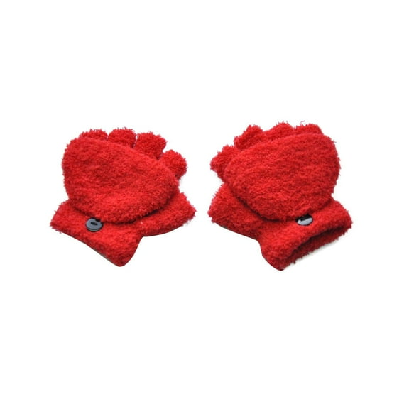 Tao Kids Fingerless Gloves Convertible Mittens Flip Top Gloves Toddler Winter Soft Knitted Gloves For Boys And Girls RedFree Size