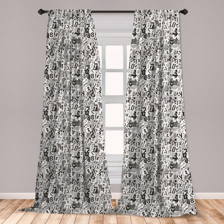 Letter Curtains 2 Panels Set, Greyscale Illustration of Numbers Letters Collage Alphabet Composition, Window Drapes for Living Room Bedroom, Pale Grey Black White, by (Best Collage Maker Windows)