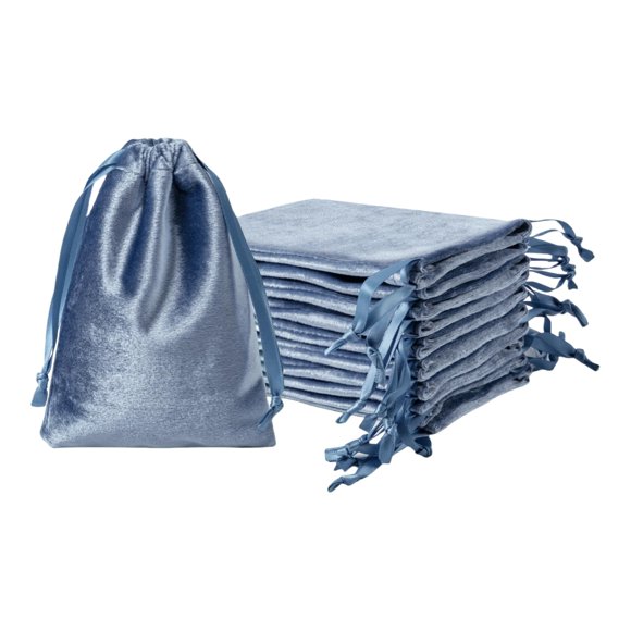 Bolsas de terciopelo con cordón QIANF, 10 x 15 cm, azul empolvado, 12 unidades