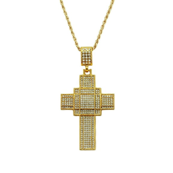 14K Yellow Gold Luxury Cross necklace for men, exquisite gemstone pendant, men's and women's necklace jewelry box