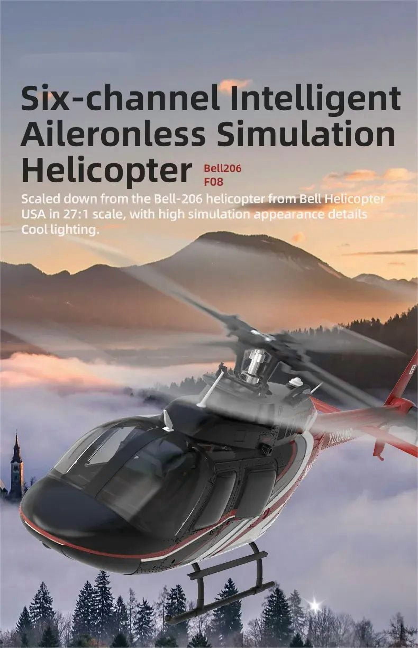 YUXIANG F08 Bell 206 Remote Control Helicopter for Adults, 1/27 Scale 2.4G 6CH Brushless Direct-Drive 3D/6G RC Helicopter with 6-Axis Gyroscope, Altitude Hovering & Optical Flow Positioning - RTF