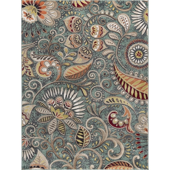 Tayse Capri Area Rug CPR1009 Contemporary Seafoam Bulbs Vines 9' 3" x 12' 6" Rectangle