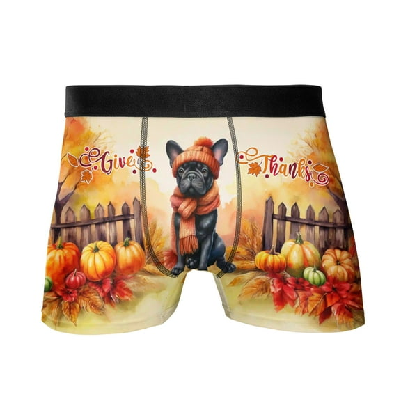 Happy Thanksgiving French Bulldog Give Thanks Fall Beanie Scarf Welcome All Over Print Boxer Briefs Underwear for Men Dad Dog Lover Gifts - 00020