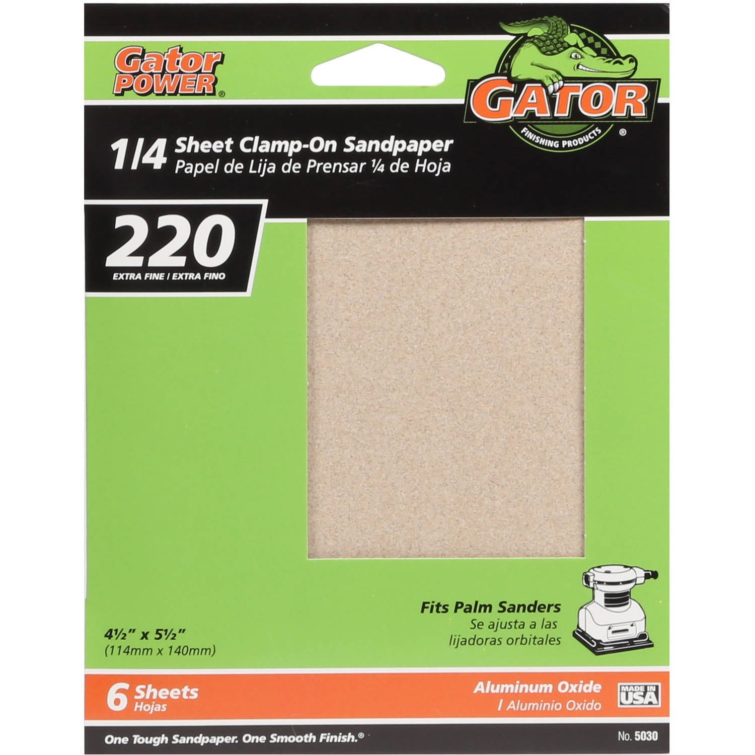 Gator Grit 4.5" x 5.5" 1 4 SHeet Clamp-On Sandpaper, 220G, 6pk by Ali Industries