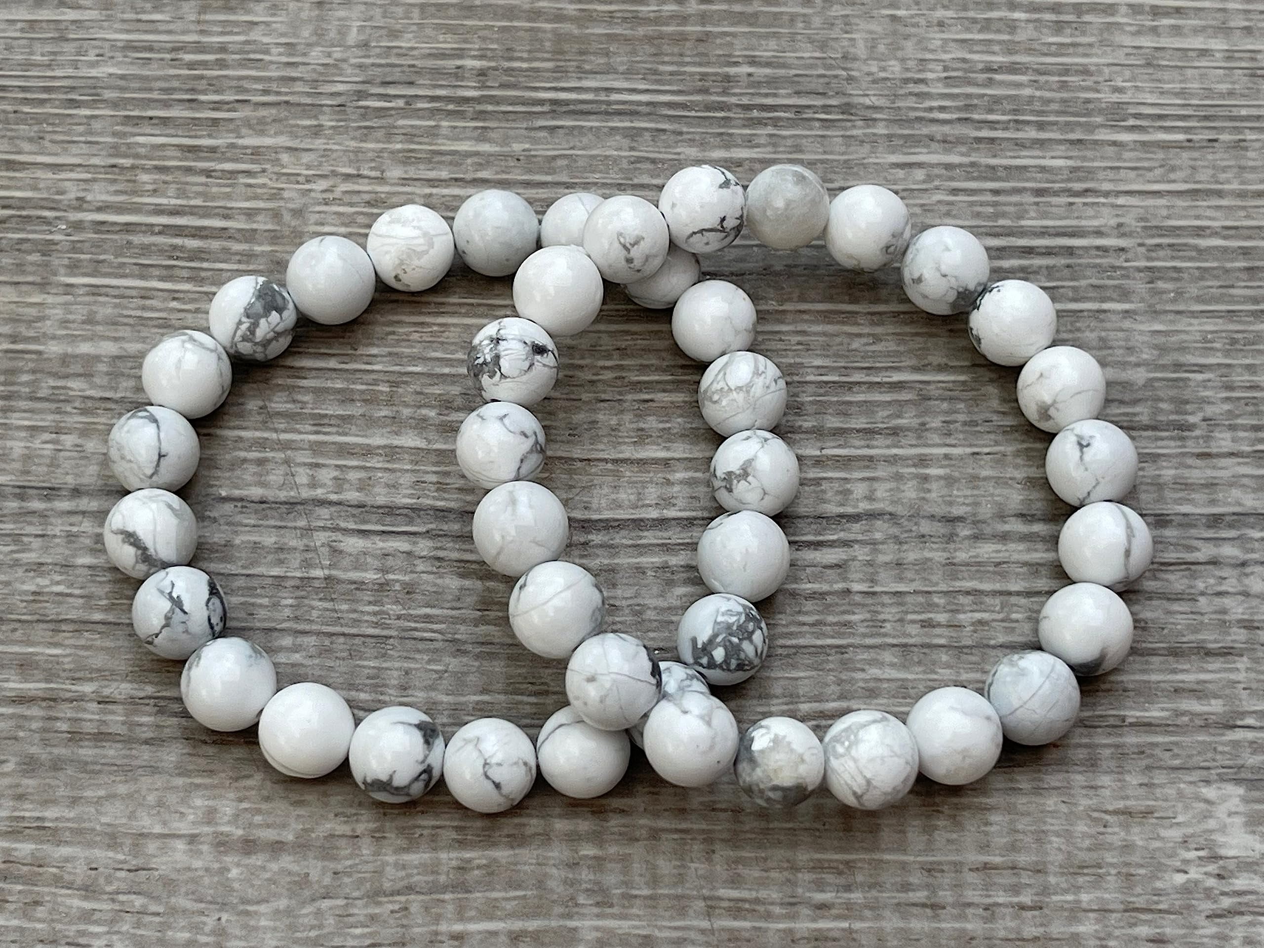 White Howlite Crystal Bead Bracelet 8mm, Wholesale Genuine White Howlite Stretch Gemstone Bracelet, Gift for Men & Women (5)