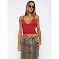 thumbnail image 4 of Women'S Deep V-Neck Ruched Crop Tank Top Slim Fit Spaghetti Straps Crop Top Red M, 4 of 9
