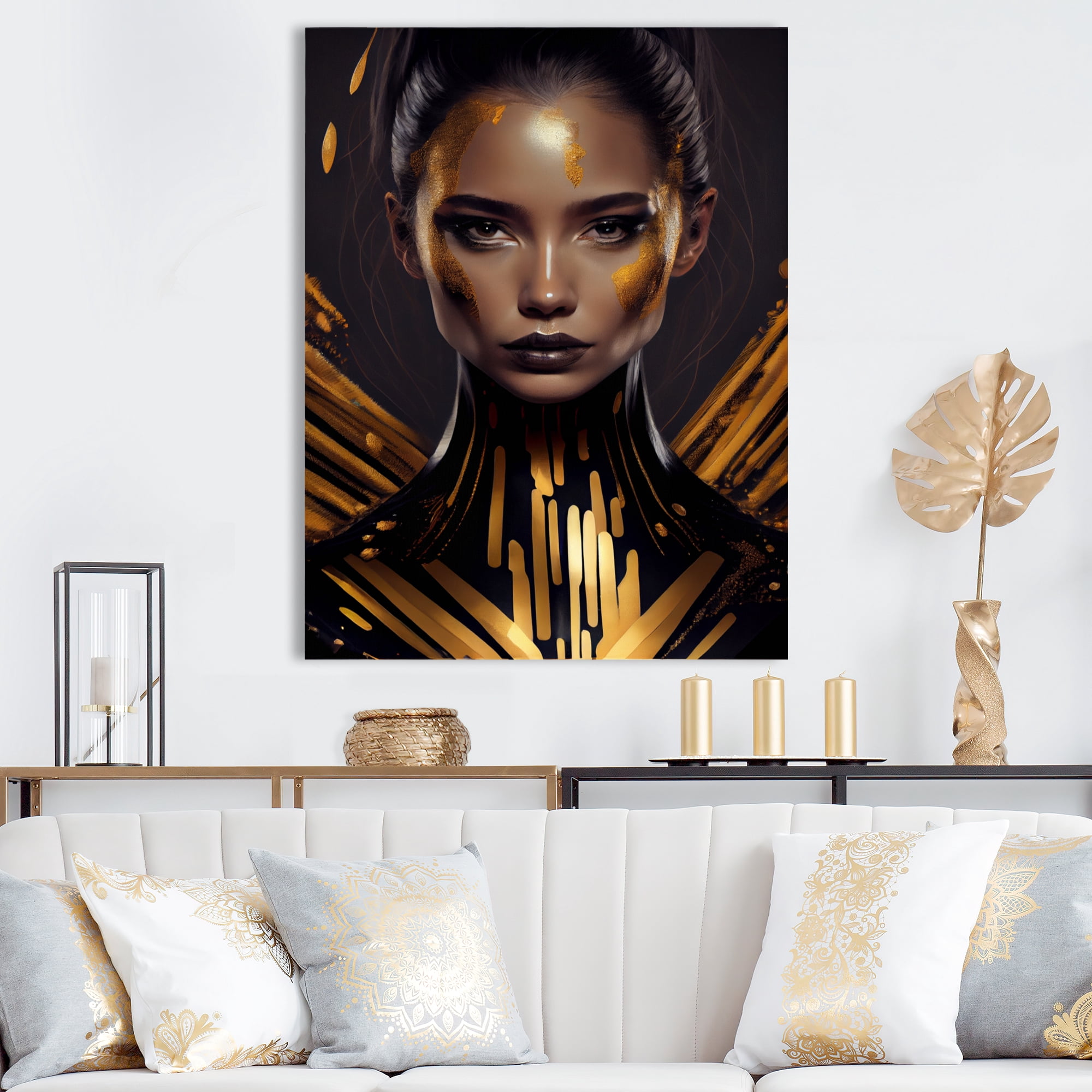 Designart Sensual Liquid Gold Woman I Canvas Wall Art