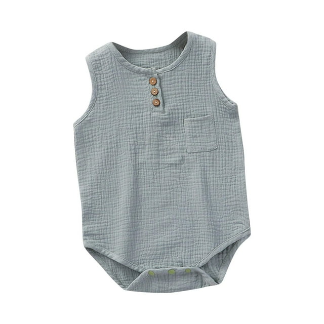 Vêtements d'Été, HVOBBTY Combinaison Douce Sans Manches pour Enfant, Combinaison Sans Manches à Col Rond de Couleur Unie pour Enfants, Été, Respirante, Vert Pet, 6 Mois