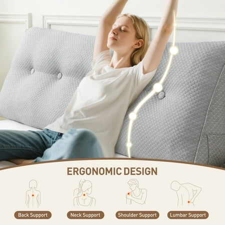 Condition photo showing Good Condition for Wedge Headboard Pillow Queen  Triangular Wedge Pillow Headboard  Wedge Headboard Pillow for Bed Sofa  Daybed Pillows for Sitting up  Reading or Working with Removable Cover  Grey