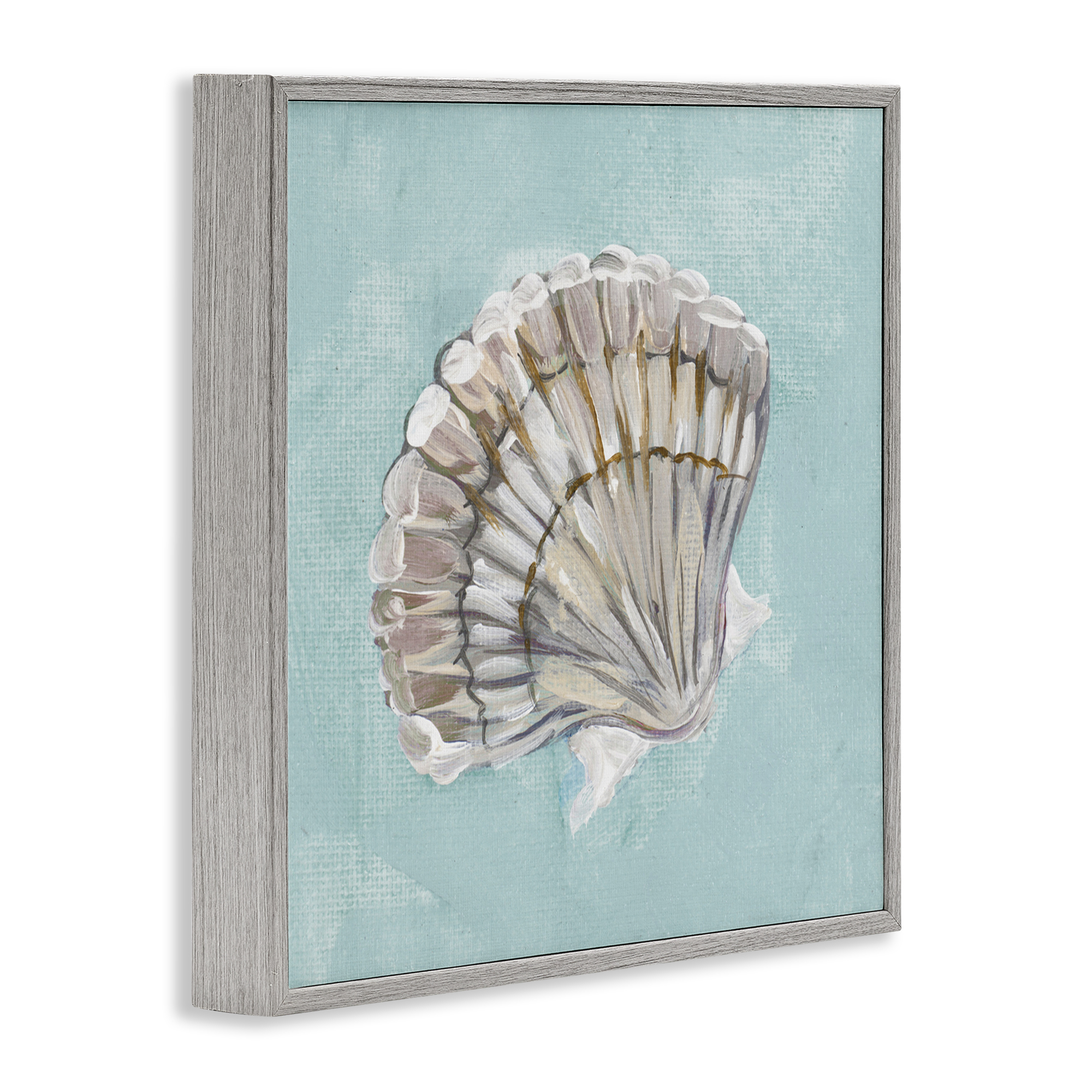 Stupell Industries Brushed Clam Shell Coastal Painting Gray Framed Art Print Wall Art, 17 x 17
