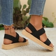 thumbnail image 5 of Pandaie Platform Flat Sandals for Women Elastic Band Summer Beach Shoes Comfortable Strappy Walking Slip on Sandal Black Size 6.5, 5 of 9